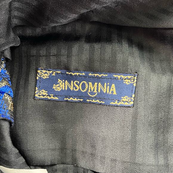 AKIRA | 34L Avant Garde Prom Blue Black Gold Metallic Brocade Trouser Pants - Picture 4 of 8